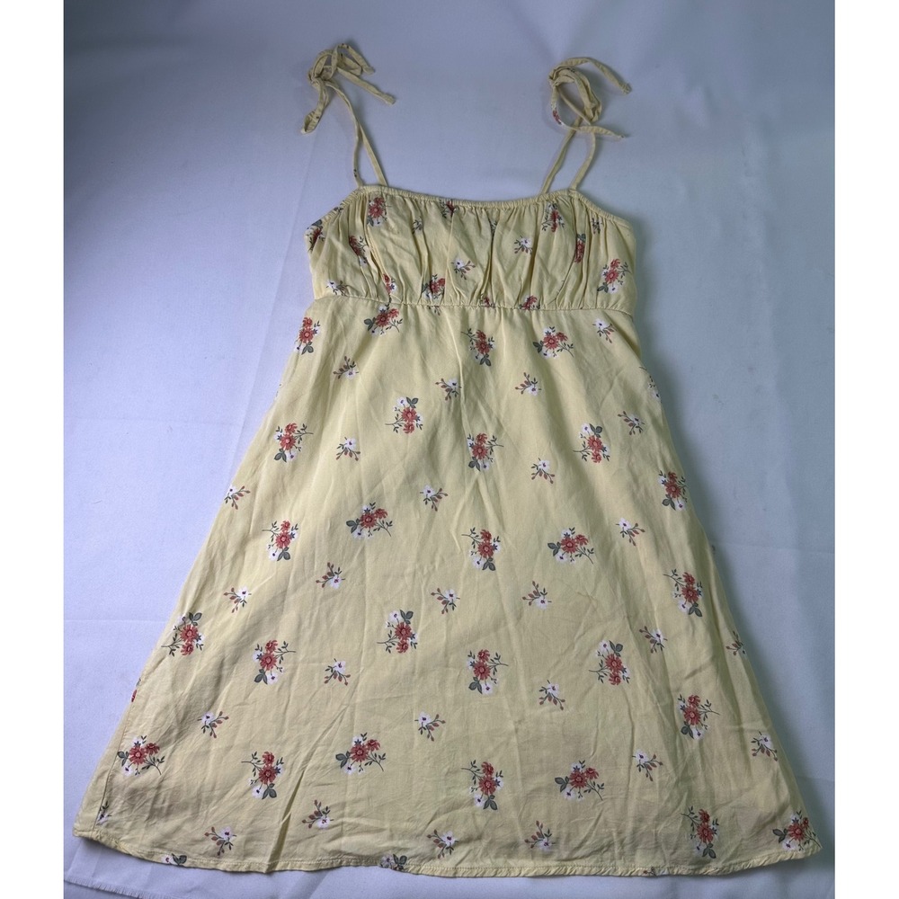 Hollisterβ Yellow Floral Smocked Back Tie Strap Mini Sundress XS Preppy Boho Y2K